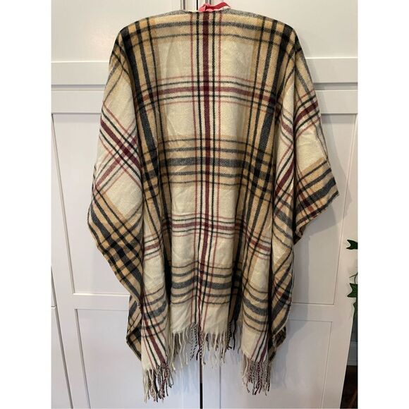 Woolrich Womens Blanket Shawl Wrap Cape Fringe Tartan Sienna Plaid Sz OS - Picture 2 of 8